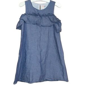 •CAT & JACK•DENIM CHAMBRAY TANK TOP RUFFLE CHEST 100% LINED DRESS SIZE 10/12 EUC